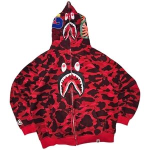 A Bathing Ape Red Camo Shark Full Zip Hoodie